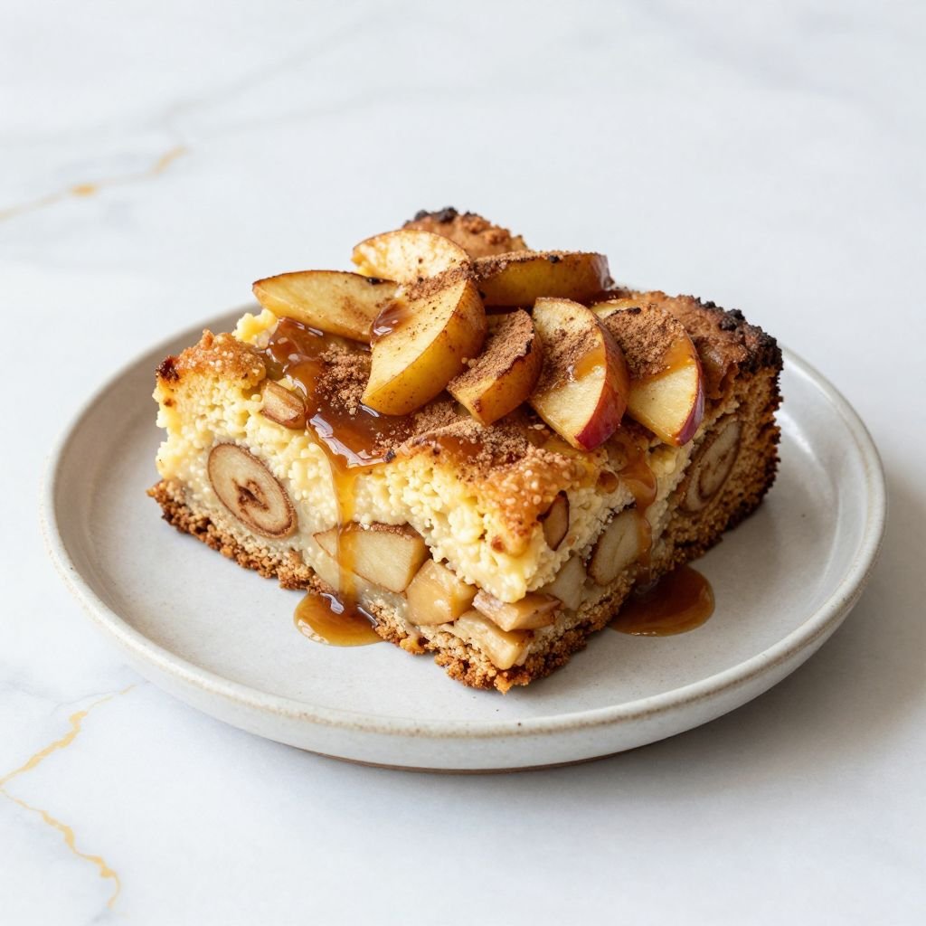 Warm Cinnamon Apple Bread Pudding close up