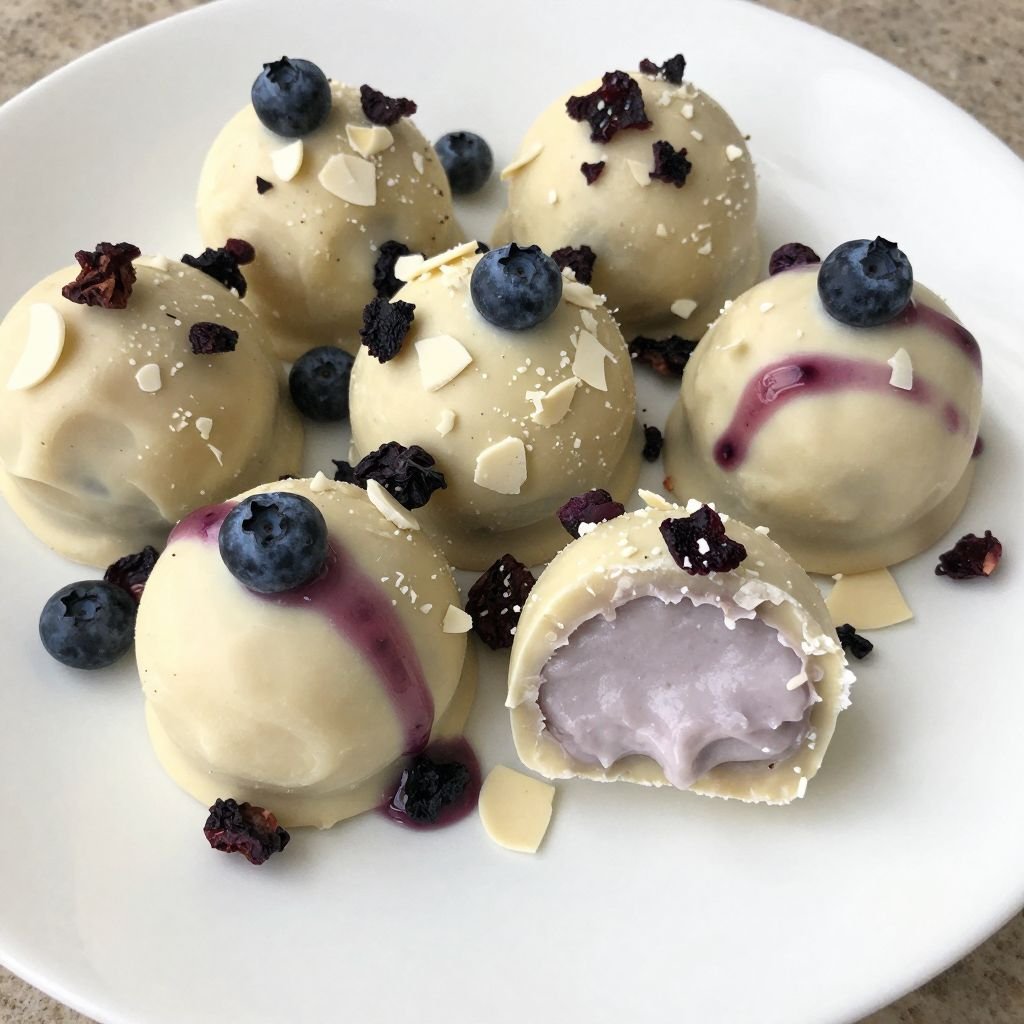White Chocolate Blueberry Cream Truffles close up