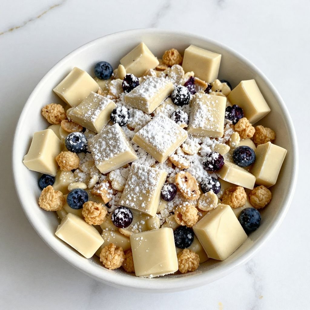 White Chocolate Blueberry Puppy Chow close up