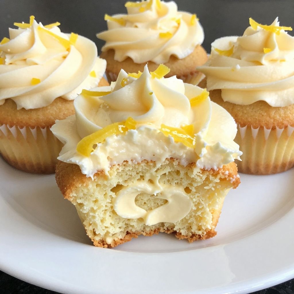 Zesty Lemon Cream Cheese Cupcakes close up